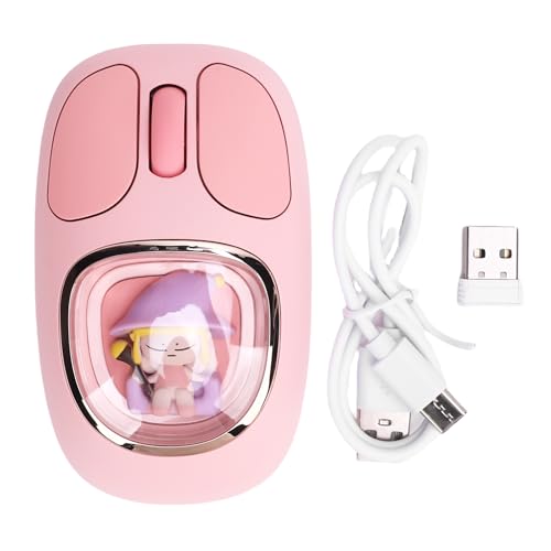 Cute Wireless Mouse, Silent Cute Computer Mouse with RGB Backlit, Doll Type C Rechargeable for Working Gaming, Mode BT3.0BT5.02.4G, Speed Scroll Pink