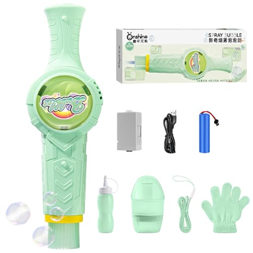 Fog Bubble Machine, Rechargeable Automatic Electric Smoke Bubble Machine, Magic Interactive Fog Bubble Maker with Smoke, Colorful Lights & Music, Bubble Fog Game for Parties Gift Green