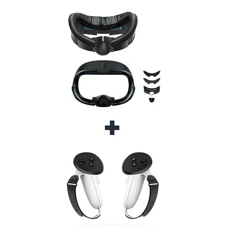AMVR Face Cover Pad Facial Interface Compatible with Meta/Oculus Quest 3 Accessories&AMVR Controller Grips Compatible with Meta/Oculus Quest 3