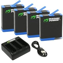 Wasabi Power Battery 4-Pack and Triple Charger for GoPro Hero 8 Black All Features Available, Hero 7 Black, Hero 6 Black, Hero 5 Black, Hero 2018, Fully Compatible with Original
