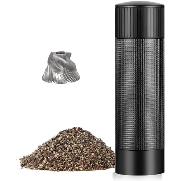 ARKNOAH Premium Pepper Grinder - Adjustable Coarseness with Aircraft-Grade Aluminum Body and Stainless Steel Blades-Refillable Manual Pepper Mill for Professional Kitchens & Commercial Use