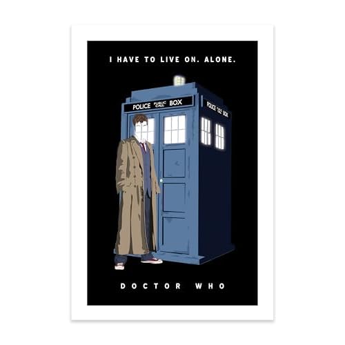 CultClassicPosters Tenth Doctor & TARDIS Art Print 1319 Handmade Minimalist Poster Featuring David Tennant Silhouette Photo Paper Wall Art