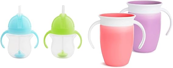 Munchkin Weighted Straw and Miracle 360 Trainer Cups Bundle, 7oz 2pk (17349 and Pink/Purple)