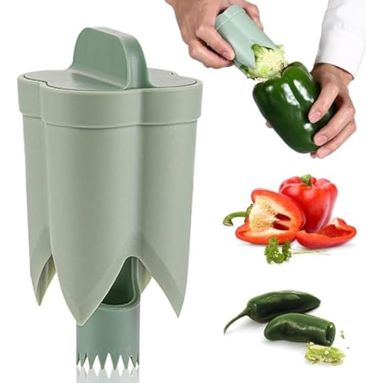 2 in 1 Fruit Pepper Corer, 2024 Upgraded 2 in 1 Bell Peppers Seed Core Remover, Pepper Seed Corer Remover, Fruit & Vegetable Quick Corer and Cave Tools, Green, AMY-HK0152