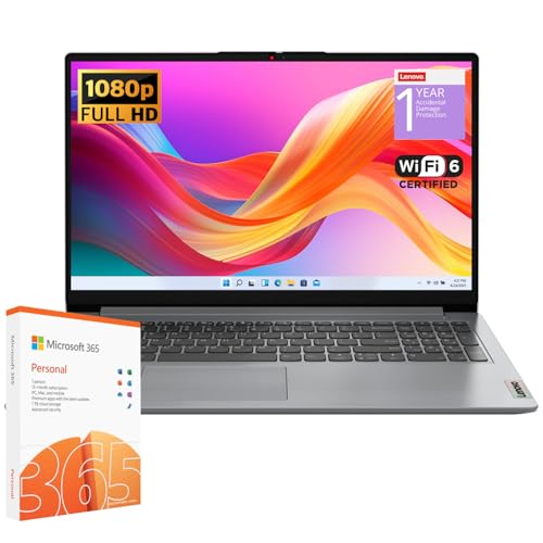Lenovo IdeaPad 1 Student Laptop, Intel Dual Core Processor, 12GB RAM, 512GB SSD  128GB eMMC, 15.6 FHD Display, 1 Year Office 365, Windows 11 Home, Wi-Fi 6, Webcam, Bluetooth, SD Card Reader, Grey
