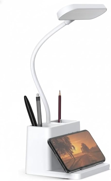 Busstier USB Şarjlı LED Masa Lambası Kalemlikli Dokunmatik 3 Kademeli Işık Ayarı 360 Derece Dönebilen Göz Koruma Masa Lambası Ofis Çalışma Gece Lambası [Enerji Sınıfı A+++]