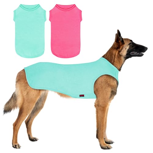 2 Pack Dog Shirts, Quick Dry Breathable Dog Clothes Pet Sleeveless Vest, Lightweight Stretchy Tank Top T-Shirts for Large Dogs, Rose RedLake Blue S