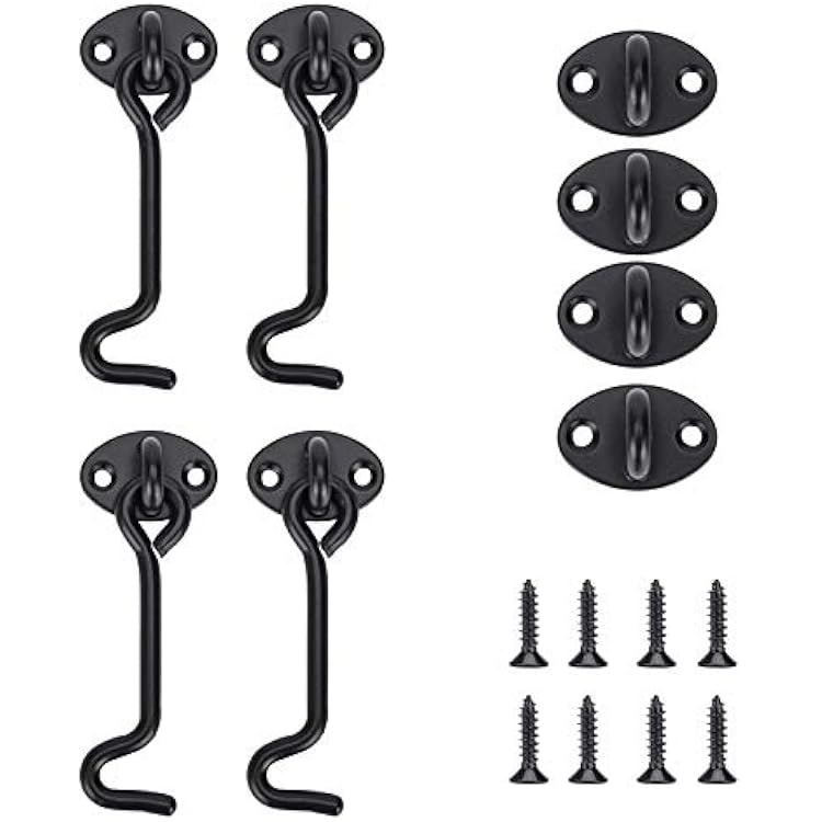 Barn Door Latch, 4PCS Stainless Steel Hook and Eye Latch, 4Inch Heavy Duty Privacy Gate Latch Lock Cabin Hook for Door, Garage, Window and Bedroom