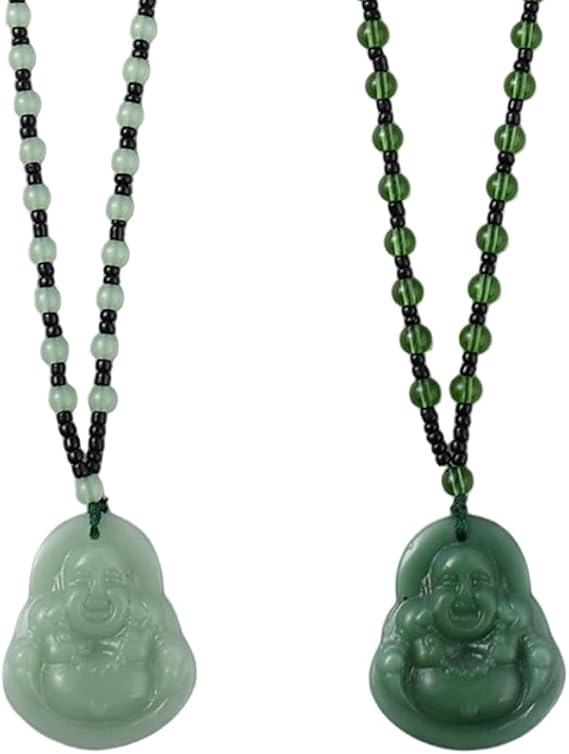 Maitreya Buddha Pendant Necklace Laughing Buddha Necklace Buddhist Amulet Necklaces Smiling Pendant Crystal Beaded Rope Chain Lucky Jewelry Gift for Men Women