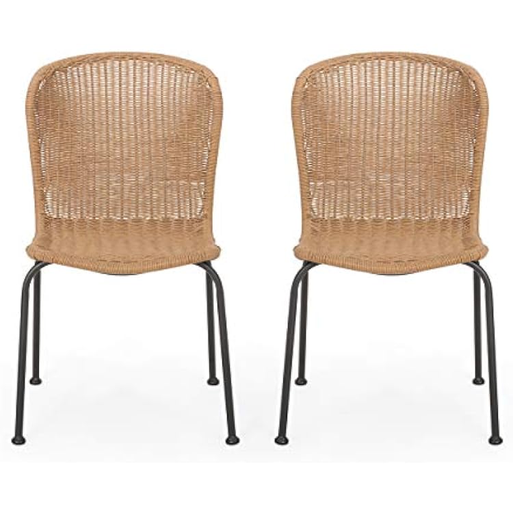 Christopher Knight Home Dinah Outdoor Wicker Dining Chair Set of 2, Light Brown, Black