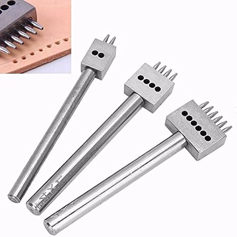 3Pcs Profession Leather Hole Punch Tools, Cutting Stitch for Wallet Belt Spacing Punch Tool DIY Leather Craft Hole Punching Set Belt Hole Puncher(4mm Pitch (2 + 4 + 6))