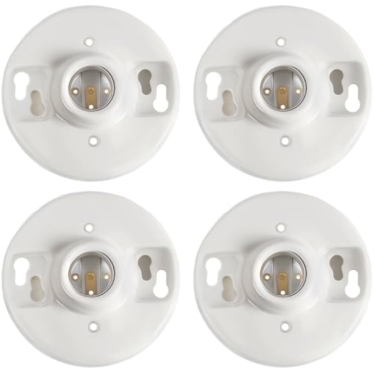4 Pcs E26 Medium Base Ceiling Lamp Holder Keyless Light Sockets White Bulb Socket Incandescent Fluorescent CFL Lamp Holder 660w 250v Porcelain