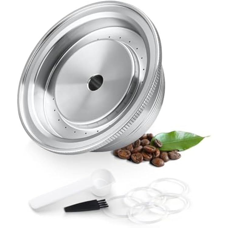 Stainless Steel Reusable Coffee Pod Compatible with Nespresso Vertuo & Vertuoline Machines,230ml 8oz Mug Size Refillable Capsule Kit with Spoon,Brush & 5 Silicone Rings, Eco-Friendly