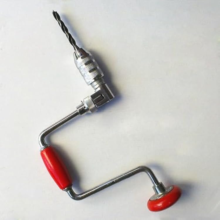 Swing Bit Brace with Auger Drill Bit, Hand Crank Drill with 4 Jaw Chuck And Handle, Carpenters Brace for Wood Plastic Acrylic, Red, 12in