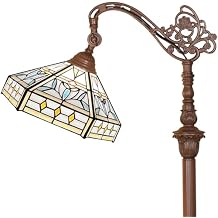 Capulina Tiffany Lamp Stained Glass Floor Lamp 62 Inches Tall Mission Hexagon Virgin Soft Light Arched Adjustable Angle Tiffany Style Reading Floor Lamp for Living Room Bedroom Home Office