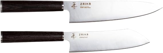 Zaika 2'li Set Gyutou ve Eğri Santoku Japon Tasarım Şef Bıçakları Ahşap Sap Paslanmaz Çelik