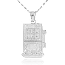 Good Luck Charms .925 Sterling Silver 1" Casino Slot Machine Lucky Pendant Necklace - Choice of Pendant Only or Necklace Chain Length