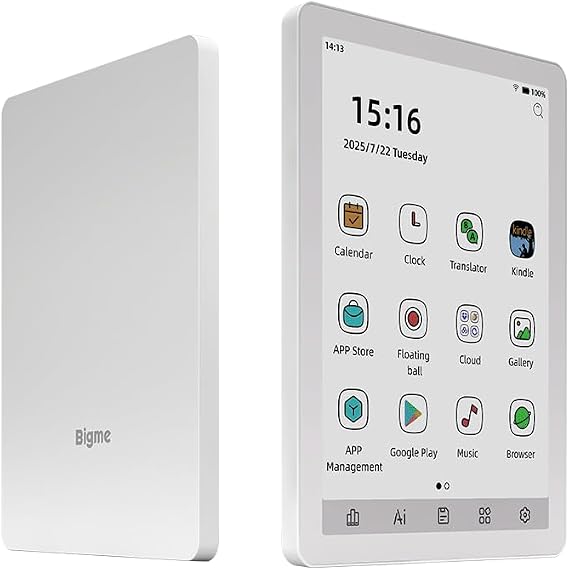 Bigme B6 Mini E-Paper Reader | 6" Glare-Free Black-and-White E Ink Display | Android 14 | Audiobooks | 64GB | White