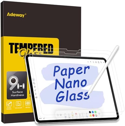 Adeway iPad Air 11 Inch Screen Protector 2025 M3 & 2024 M2 Matte Tempered Glass for Writing & Drawing, Paper Texture Feel, Anti-Glare, Easy Install, 2 Pack