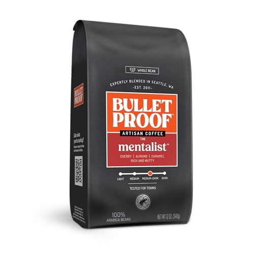 Bulletproof The Mentalist Medium-Dark Roast Whole Bean Coffee, 12 Ounces, Clean Coffee Tested for Toxins