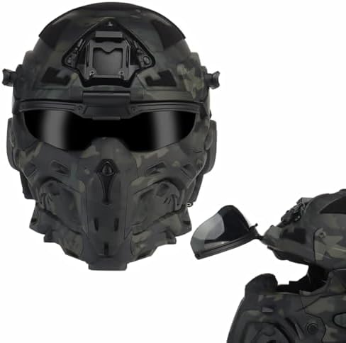 HL-98 Tactical Helmet with Built-in Communication Earphone, Equipped with a built-in HD earphone and a flip-up visor with both transparent and black lenses Black CP