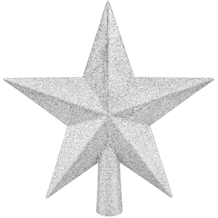 Christmas Tree Topper 10 Inch,Glitter Christmas Ornaments Star Xmas Decoration on Tree for Holiday Ornament or Home DecorSilver