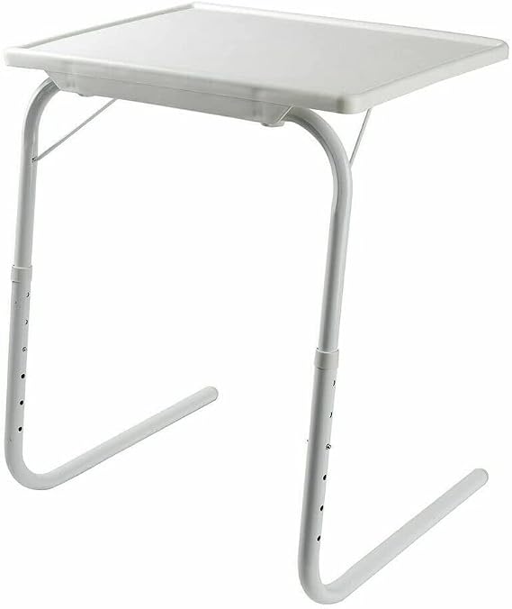 Folding Table Mate Portable for Eating Studying Office Work Home, Lightweight Adjustable Legs Sofa Bedside Desk TV Dinner Laptop Travelling Tray White