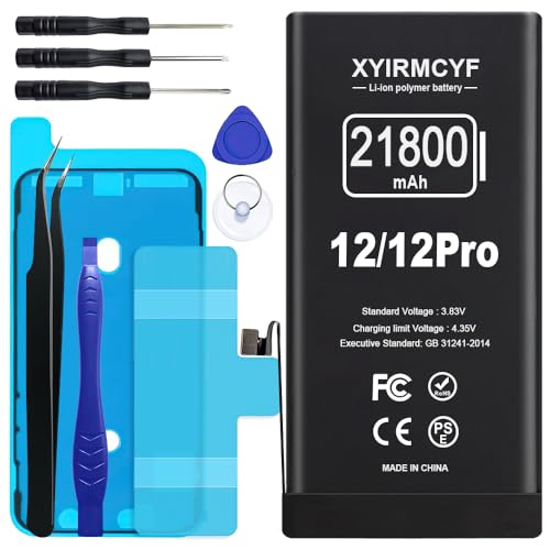 XYIRMCYF 21800mAh Super Capacity Battery Compatible with iPhone 1212 Pro, 0 Cycle Li-Polymer Replacement Battery for iPhone 1212 Pro, with Professional Repair Tool Kit