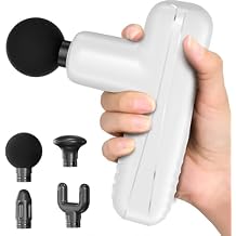 Mini Massage Gun, Powerful Handheld Muscle Massager for Muscle Relaxation, Deep Tissue Percussion Small Massage Gun Travel Massager with 4 Massage Heads Silent Brushless Motor, White