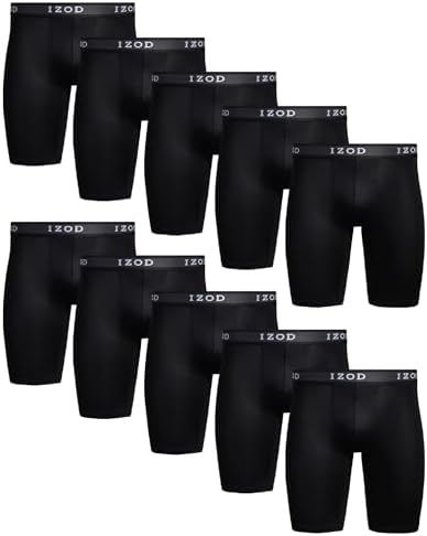 IZOD Mens Boxer Briefs - 10 Pack Performance Stretch Long Leg Mens Underwear Boxers with Contour Pouch, 9" Inseam (S-XL)