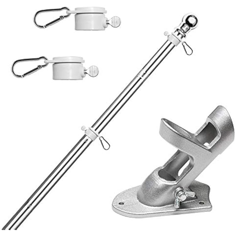 HOOSUN Flag Pole Kit 6 FT,Flag Pole with Bracket,Heavy Stainless Steel Garden Flagpole, Home,Commercial,Outdoor Wall Mounted Flagpole,House Flag Poles for Porch 6 FT, Silver
