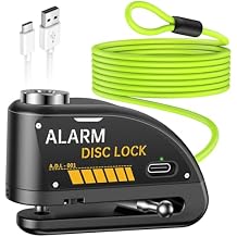 ONVIAN Rechargeable Motorcycle Lock with 120db Alarm and 6FT Steel Reminder Cable, for 7mm Pin Motorcycles Bicycles Ebike Scooter Moped (Black)