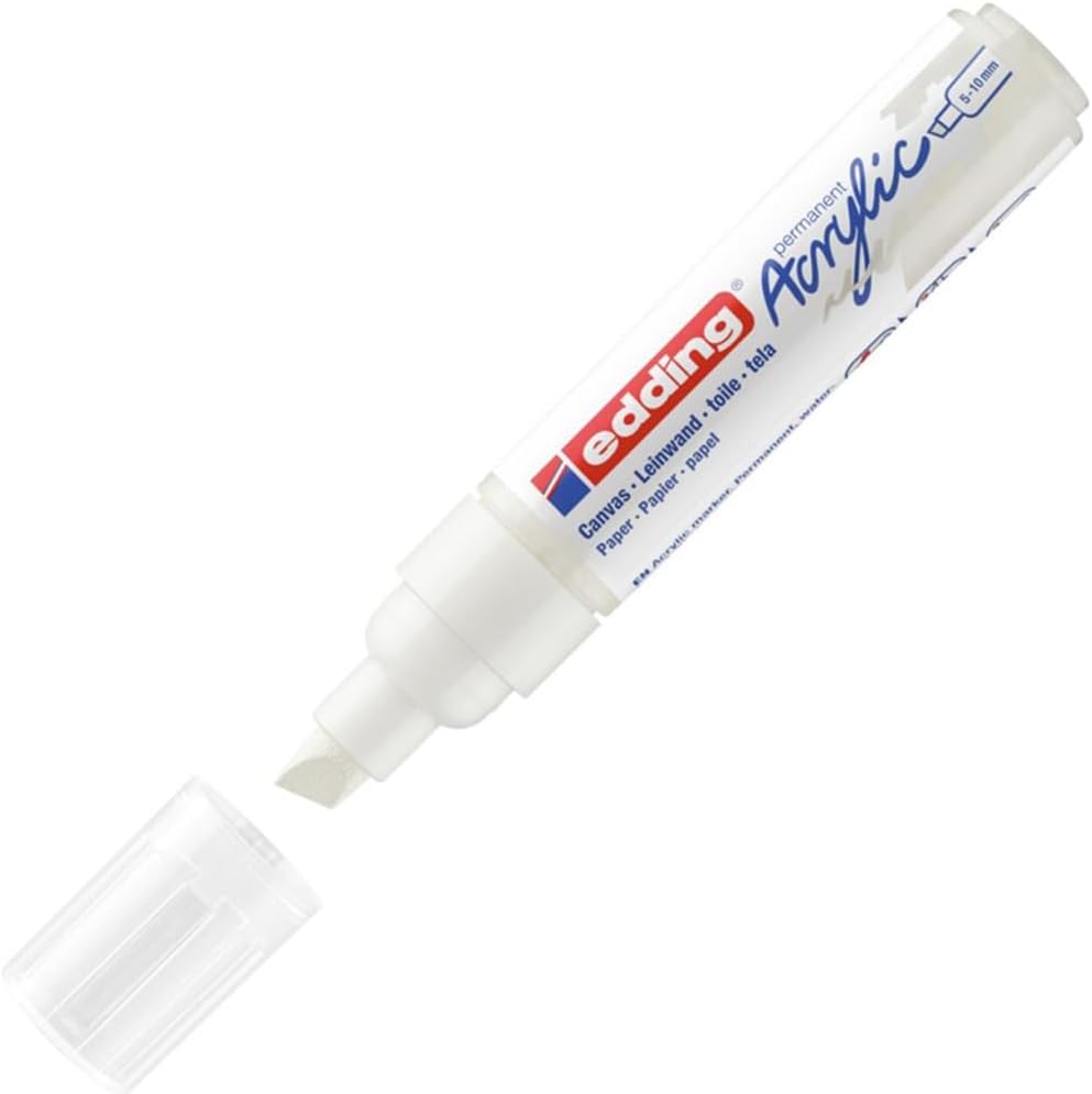 edding 5000 akrilik kalem geniş - beyaz - 1 su geçirmez akrilik markör - kesik ucu 5-10 mm