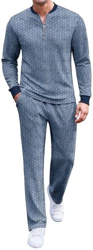 COOFANDY Mens 2 Piece Tracksuit Set Polo Athletic Sweatsuit Quarter Zip Jogging Long Sleeve Casual Sports Outfits