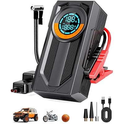 Jump Starter with Air Compressor Battery Jumper Starter Portable Car Battery Jump Starter 8.0 Gas7.0L Diesel 12V Portable Car Jump Starter with Tire Inflator LED Light,Gift for Men Fathers Husbands