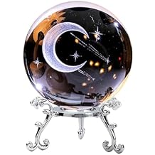 Derefine 3D Galaxies Crystal Ball with Stand, Milky Ways Galaxies Decor Etched Glass Sphere Paperweight, Engraved Crystal Ball Miniature Universe Model Planet Glass Ball Global Home (Moon)
