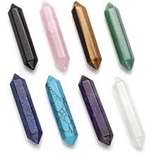CrystalTears 8pcs Chakra Healing Crystal Double Terminated Points Wands Set Natural Polished Thumbled 6 Facet Stone Decor Reiking Balancing 1.9-2.1"