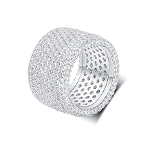 MDFUN 18K White Gold Plated Iced Out Engagement Promise Wedding Eternity Ring for Women Men, Sparkling Cubic Zirconia Round Rings 15mm Width Size 5-10