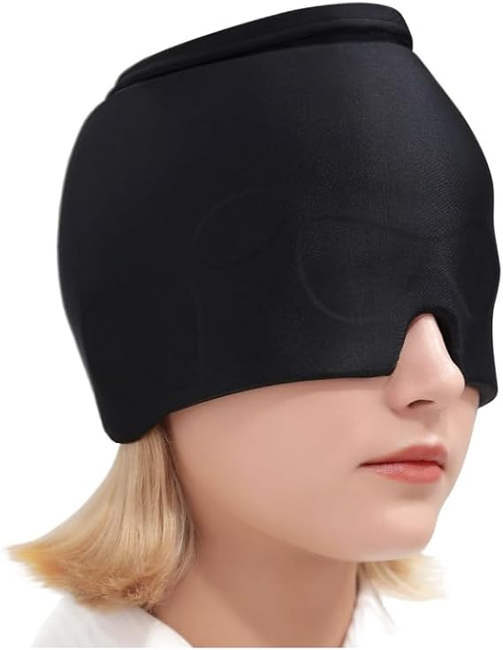 Migraine Relief Cap, Gel Covered Reusable Headache Ice Pack, Black