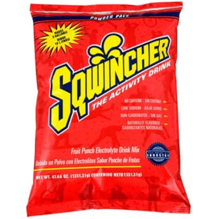 Sqwincher Electrolyte Powder, Fruit Punch Mix, 47.66 oz Packet, 16 Pack | Replenishes electrolytes with fast hydration; low sodium, just add water, each packet makes 2.5 gallons for easy hydration