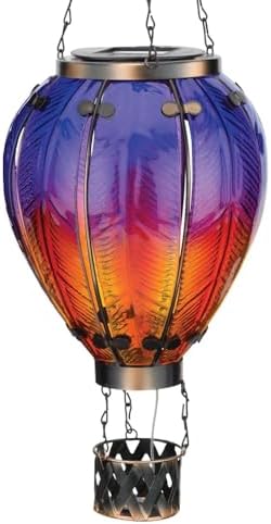 Regal Art & Gift 23.5 Inch Hot Air Balloon Solar Lantern Hanging Solar-Powered LED Lights, Waterproof Portable Decorative Outdoor Lamp Made of Metal & Glass for Garden, Patios & Pathway Purple