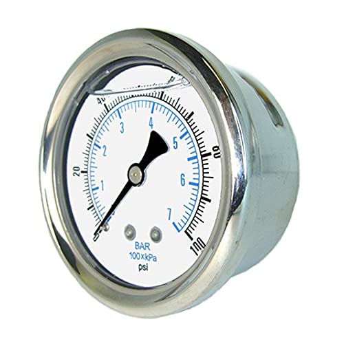 PIC Gauges 202L-404B Center Back Mount Glycerine Filled Pressure Gauge w SS CaseBezel, Brass Internals, PC Lens, 4 Dial, 015 psi Range, 14 Male NPT