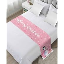 DecorLovee Snowman Pink Christmas Bed Runners for Queen Size Bed, Xmas Tree Balls Decorative Bed Throws for Foot of Bed, Snowflake Bed Runner Sofa Throw Bedding Scarf Protector Slipcover for Bedroom