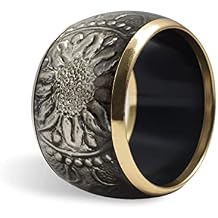 Pure Hands Repousse Floral Bangle Lunar Visage Studio, Handmade Aluminum Foil Overlay on Resin with Brass Edges