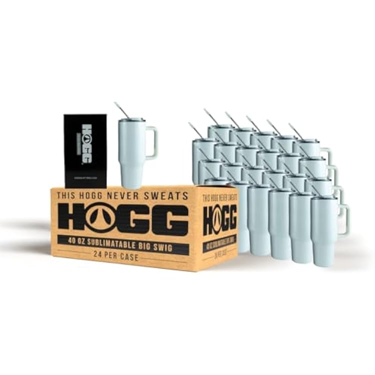 Hogg 40oz Big Swig - White, 40 oz Sublimation Tumblers Bulk, Sublimation Tumblers with Handle, Blank Cups for DIY and Crafting, Bulk Cups with Lids and Straws, Versatile Spillproof Lid