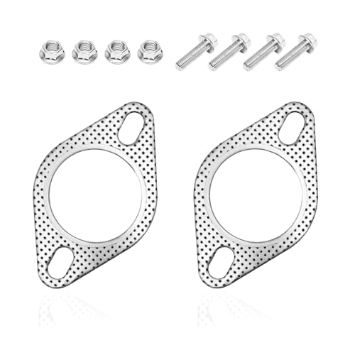 2PCS Car Exhaust Gasket, Ultra Seal 2-Bolt 2.5 Inch Exhaust Flange Gasket Replacement with 4 Screws, Reinforced High Temp Exhaust Manifold Gasket for Turbo Catback Headers