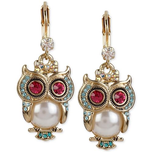 Betsey Johnson Pearl Critters Owl Drop Earrings