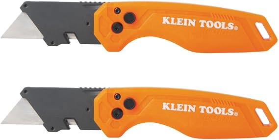 Klein Tools 44313 Folding FLICKBLADE Utility Knife with Side Release Button, Compact, Dual Locking Positions for Versatile Cutting Options, 2-Pack