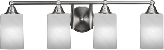 Toltec Lighting Paramount 4 Light Bath Bar - Bathroom Vanity Wall Light Fixture, Dimmable, Medium Base LED Compatible - Brushed Nickel Finish, 4" White Marble Glass