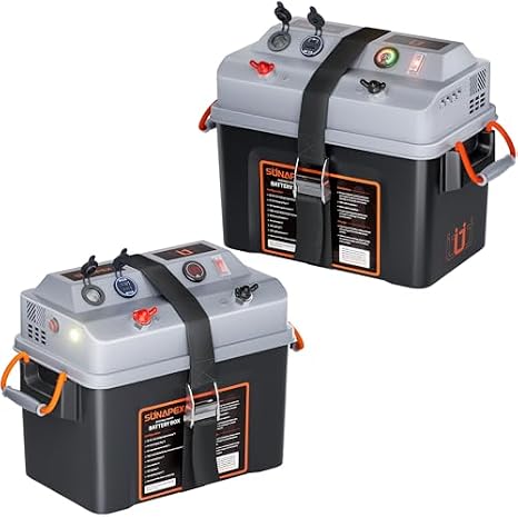 SUNAPEX Smart Battery Box 12V/24V Power Center - Multi Ports & Circuit Breaker for Trolling Motor, Marine,RV & Solar Panel (Battery Not Included)(Pro & Basic Kit)